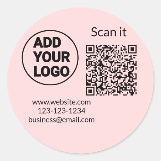 Sticker Rond Code QR minimal simple ajouter un logo scanner nom (Devant)