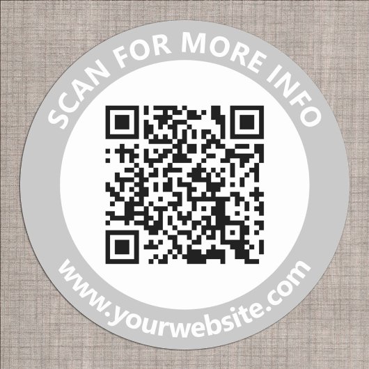 Sticker Rond Code QR moderne personnalisé Texte Noir Gris Blanc