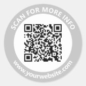 Sticker Rond Code QR moderne texte personnalisé noir gris blanc (Devant)