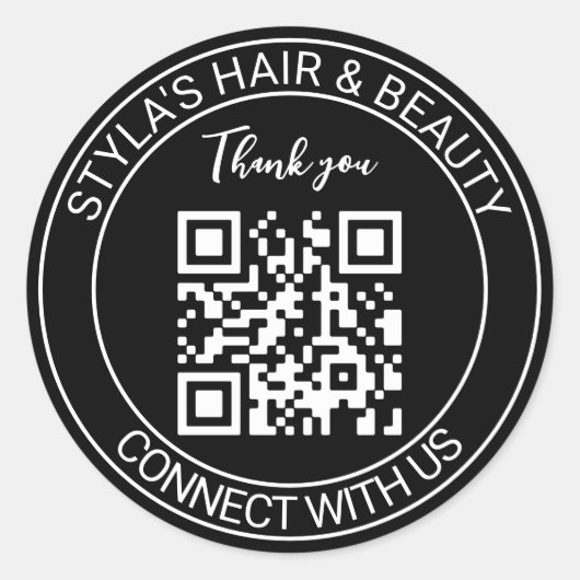 Sticker Rond Code QR noir et blanc Merci médias sociaux (Devant)