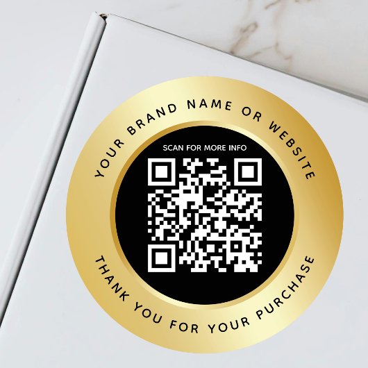 Sticker Rond Code QR Noir Métallisé Luxe Or Merci