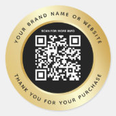 Sticker Rond Code QR Noir Métallisé Luxe Or Merci (Devant)