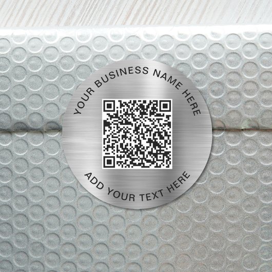 Sticker Rond Code QR ou logo promotionnel Argent classique rond