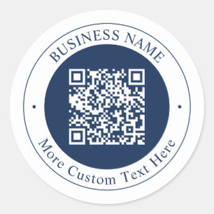 Sticker Rond Code QR personnalisable & Texte Bleu marine fonc