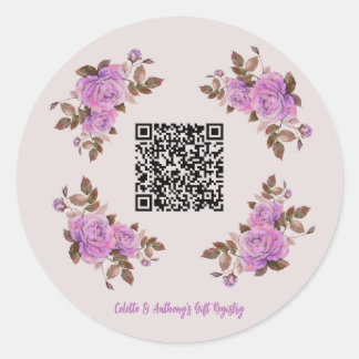 Sticker Rond Code QR personnalisé Mariage de cadres floraux Reg