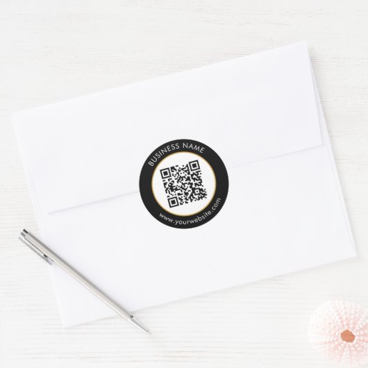 Sticker Rond Code QR personnalisé Texte noir blanc (Enveloppe)