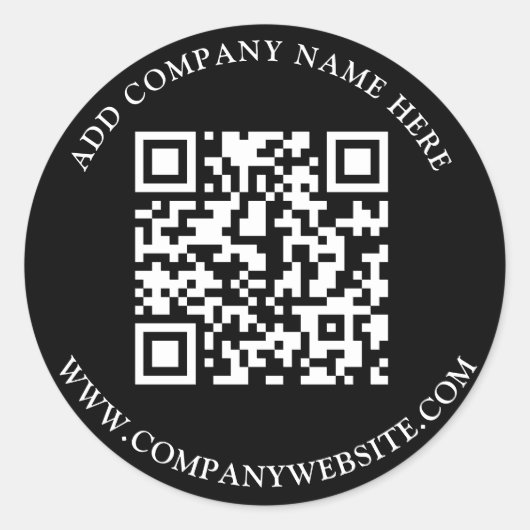 Sticker Rond Code QR personnalisé Texte noir blanc classique (Devant)