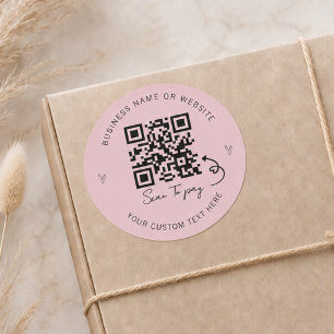 Sticker Rond Code QR Rose Minimaliste pour Paiement Entreprise 