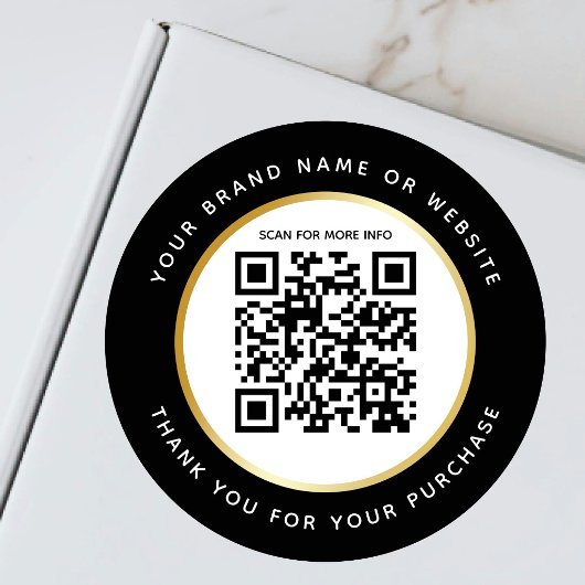 Sticker Rond Code QR scannable Luxe Noir Blanc Trait Doré