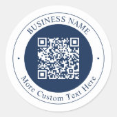Sticker Rond Code QR & Texte personnalisables | Bleu marine fon (Devant)