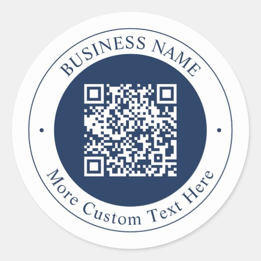Sticker Rond Code QR & Texte personnalisables | Bleu marine fon (Devant)