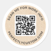 Sticker Rond Code QR texte personnalisé Papier Kraft apparence  (Devant)
