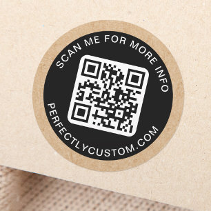 Sticker Rond Code QR texte personnalisé Papier Kraft apparence
