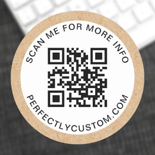 Sticker Rond Code QR texte personnalisé Papier Kraft apparence