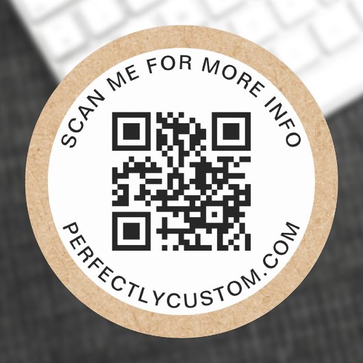 Sticker Rond Code QR texte personnalisé Papier Kraft apparence 