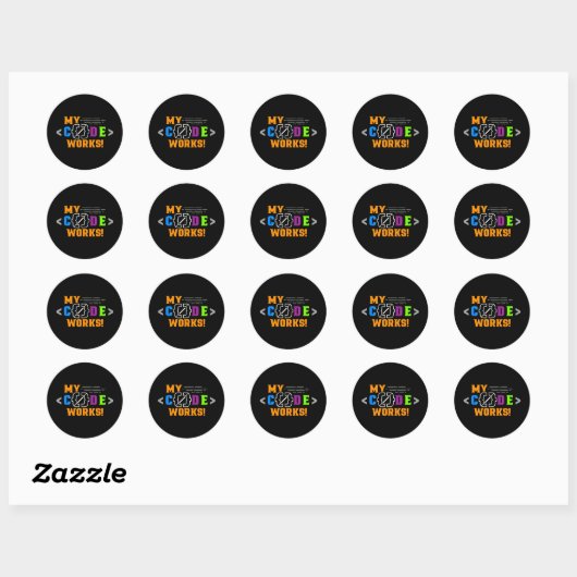 Sticker Rond Code works funny programmer coding softwareCode wo (Feuille)