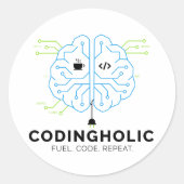Sticker Rond Codeur Tech Brain Programmeur (Devant)