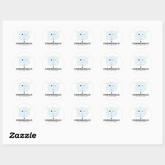 Sticker Rond Codingholic Tech Brain Programmer (Feuille)