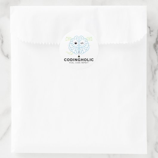 Sticker Rond Codingholic Tech Brain Programmer (Sac)