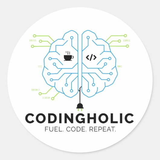Sticker Rond Codingholic Tech Brain Programmer (Devant)