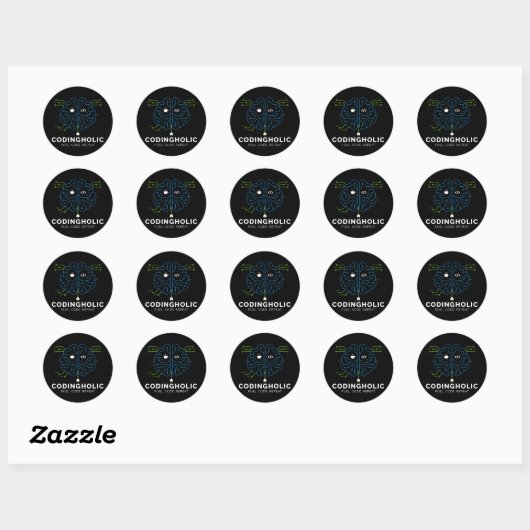 Sticker Rond Codingholic Tech Brain Programmer Dark (Feuille)