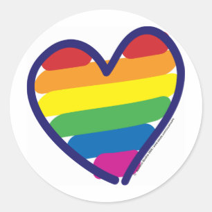 Sticker Rond Coeur arc-en-ciel gay pride