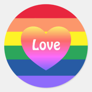 Sticker Rond Coeur arc-en-ciel LGBTQ gay pride