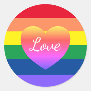 Sticker Rond Coeur arc-en-ciel LGBTQ gay pride