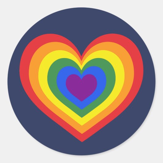 Sticker Rond Coeur arc-en-ciel sur bleu marine (Devant)