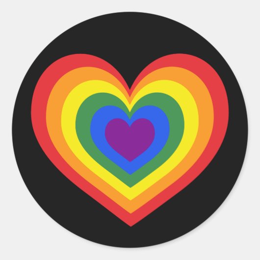 Sticker Rond Coeur arc-en-ciel sur noir (Devant)