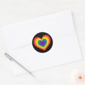 Sticker Rond Coeur arc-en-ciel sur noir (Enveloppe)