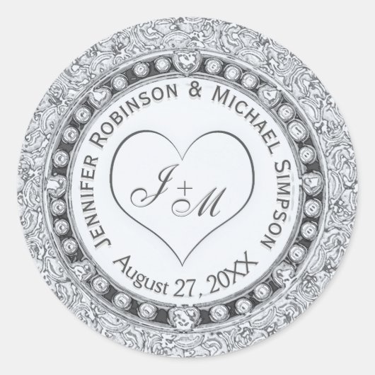 Sticker Rond Coeur argent Faux Foil (Devant)