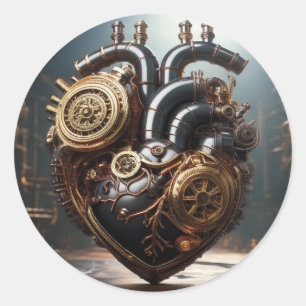 Sticker Rond Coeur artificiel Steampunk