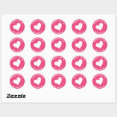 Sticker Rond Coeur blanc personnalisé en rose (Feuille)