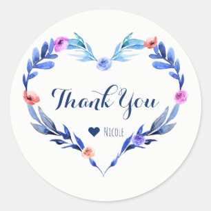 Sticker Rond Cœur botanique floral bleu élégant Favori