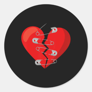 Sticker Rond Cœur brisé et épingles de sûreté Anti Saint-Valent