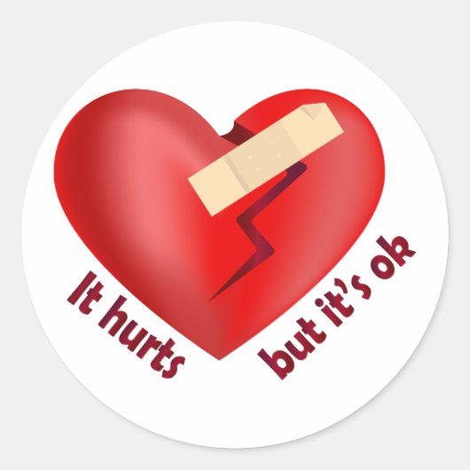 Sticker Rond Coeur brisé guéri avec patch et citation de vie (Devant)