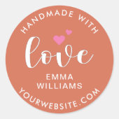 Sticker Rond Coeur Brun Terracotta Fait Main Avec Amour (Devant)