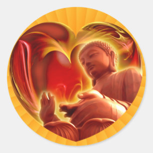 Sticker Rond Coeur BUDDHA radiale jaune