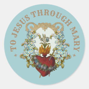 Sticker Rond Coeur catholique de Marie Prière religieuse et élé