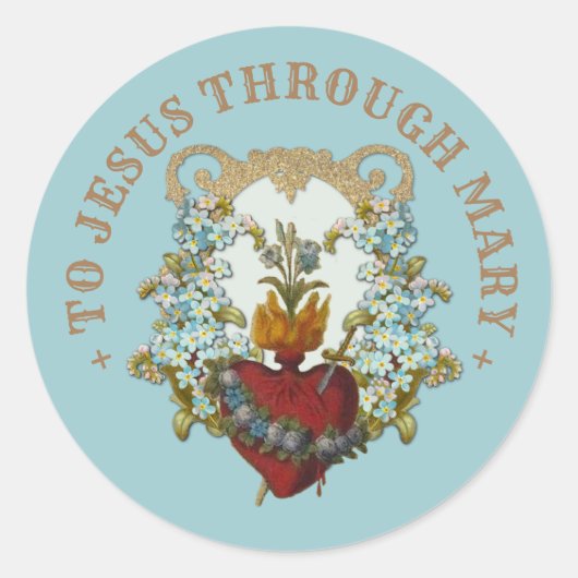 Sticker Rond Coeur catholique de Marie Prière religieuse et élé (Devant)