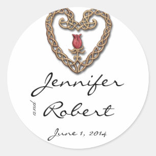 Sticker Rond Coeur celtique avec un sceau d'enveloppe rose roug