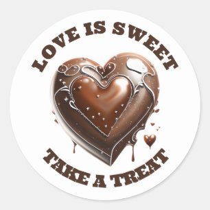 Sticker Rond Coeur chocolat merci brun blanc amour doux