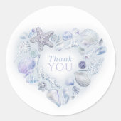 Sticker Rond Coeur coeurs shells merci plage bleu mariage (Devant)