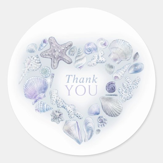 Sticker Rond Coeur coeurs shells merci plage bleu mariage (Devant)