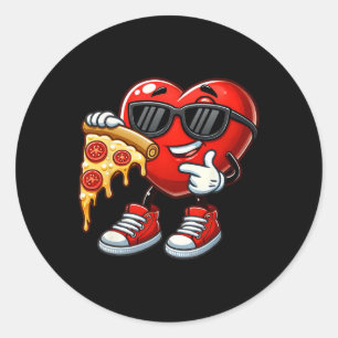 Sticker Rond Cœur cool mangeant une pizza Saint-Valentin Funny