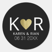 Sticker Rond Coeur d'amour avec deux initiales Noir (Devant)