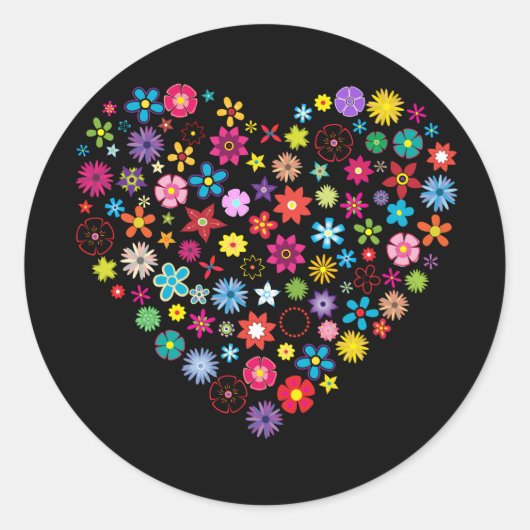 Sticker Rond Coeur d'amour floral (Devant)