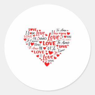 Sticker Rond Cœur d'amour multilingue Je t'aime romantique Sain