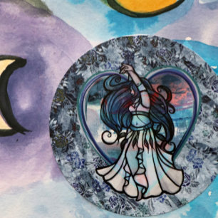 Sticker Rond Coeur d'amour turquoise et violet danseuse du vent